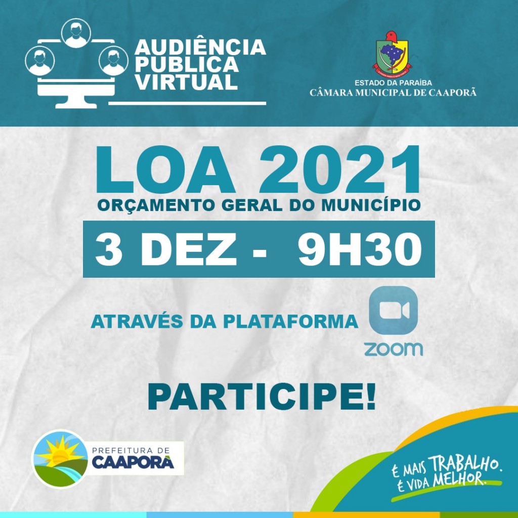 Orçamento Participativo da LOA 2021 dia 03/12/20 às 9h30